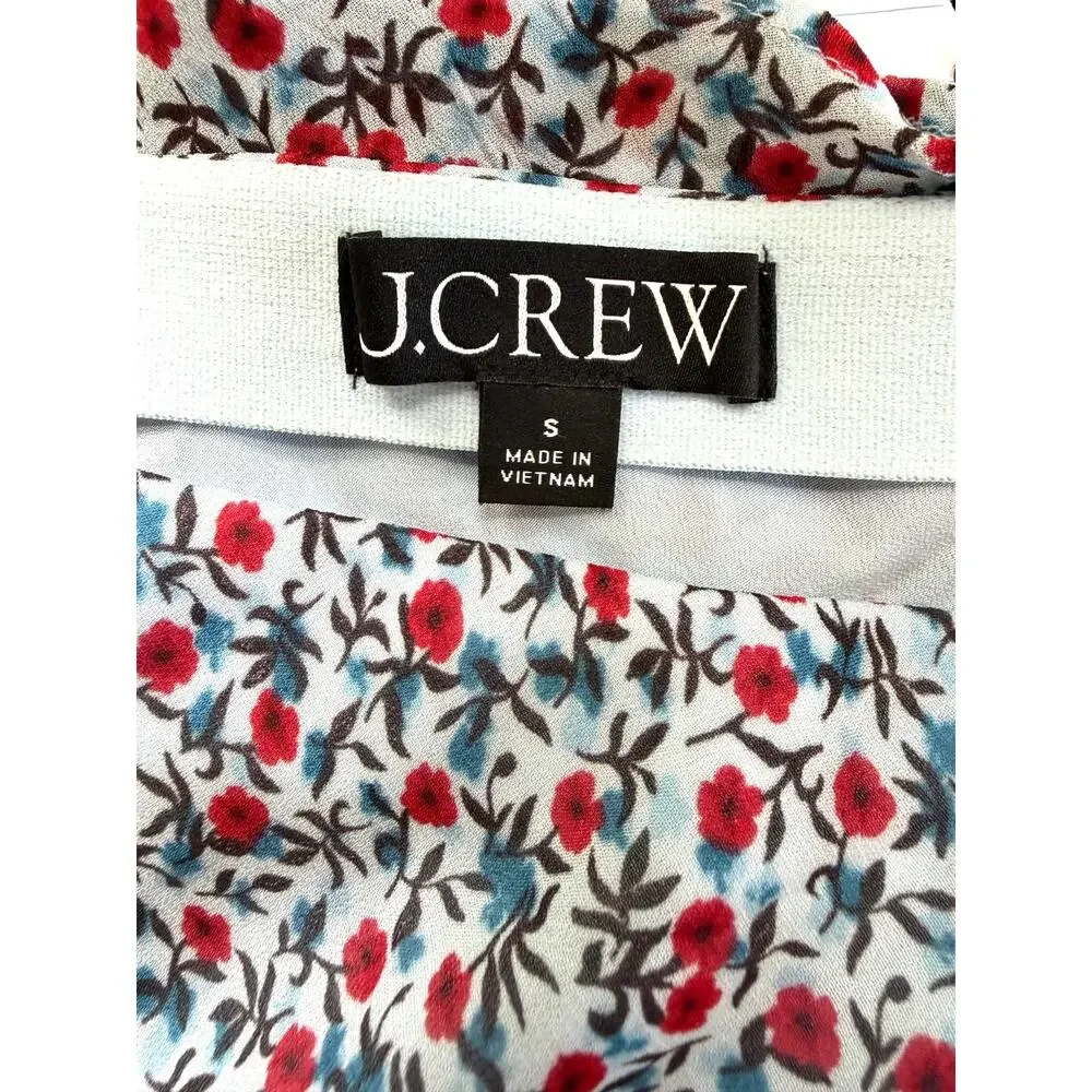 J. Crew Poppy Crepe de Chine Top Skirt Set Floral Blue Red Size Small